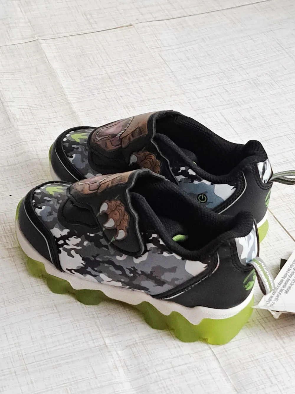 Jurassic World Kids Light Up  Black & Green Camo Dino Slip-On Sneakers